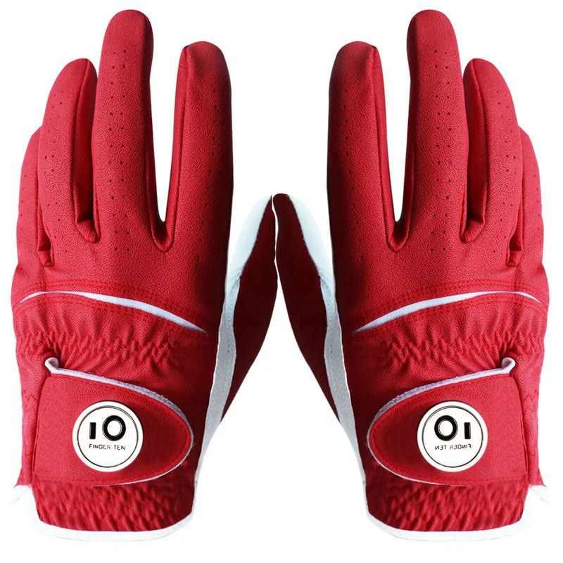 2 Pcs Soft PU Leather Men’s Golf Gloves – Cabretta-Feel, All-Weather Grip with Ball Marker |