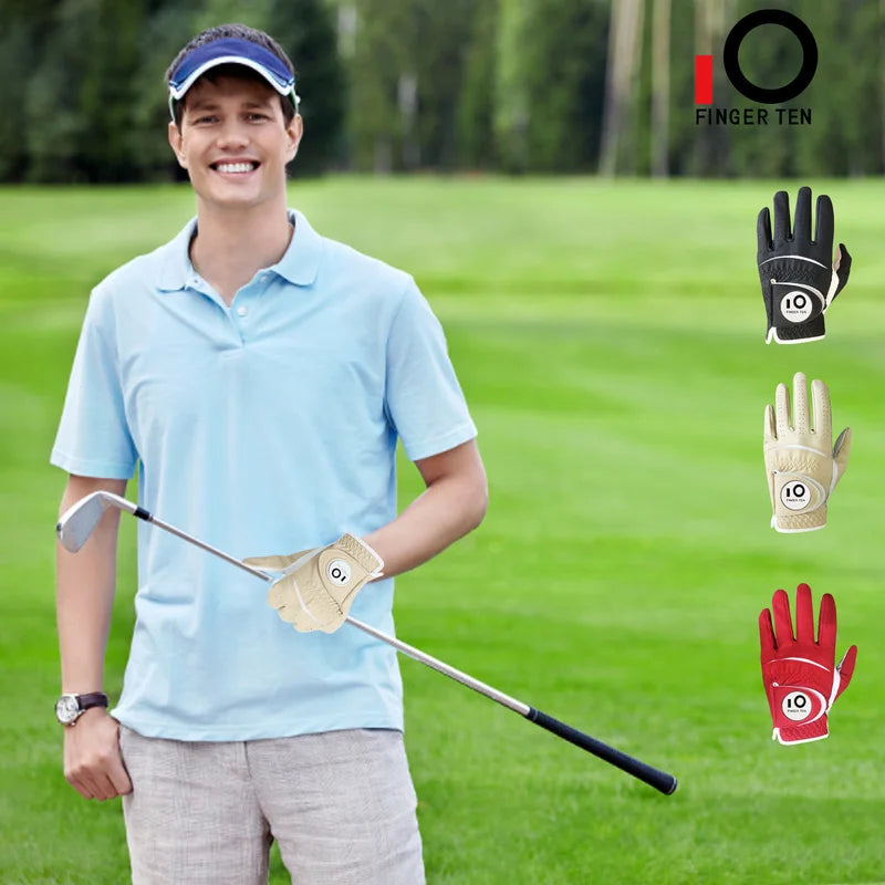 2 Pcs Soft PU Leather Men’s Golf Gloves – Cabretta-Feel, All-Weather Grip with Ball Marker |