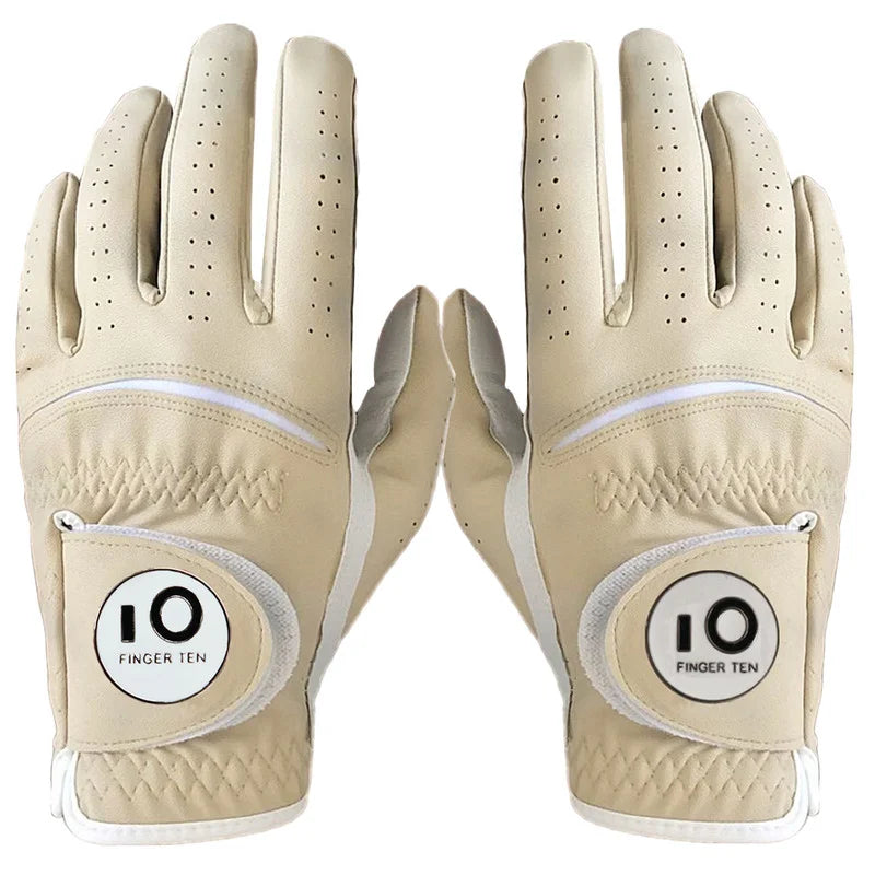 2 Pcs Soft PU Leather Men’s Golf Gloves – Cabretta-Feel, All-Weather Grip with Ball Marker |