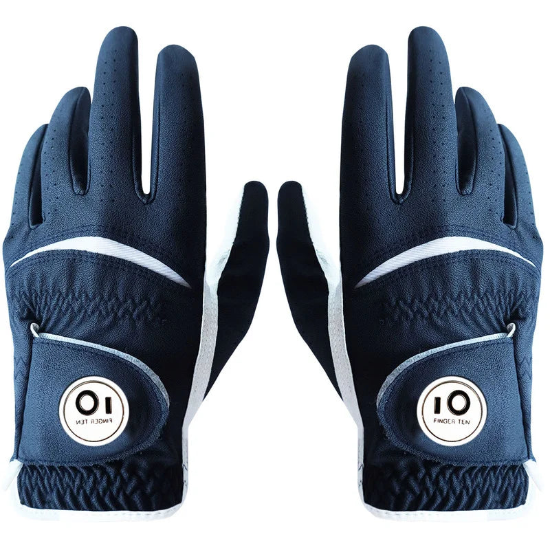 2 Pcs Soft PU Leather Men’s Golf Gloves – Cabretta-Feel, All-Weather Grip with Ball Marker |