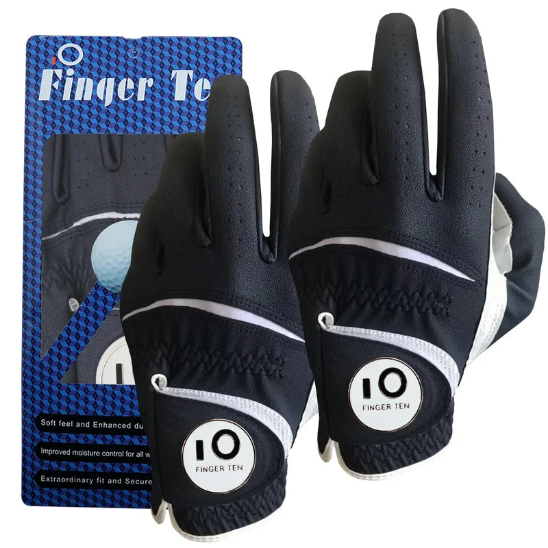 2 Pcs Soft PU Leather Men’s Golf Gloves – Cabretta-Feel, All-Weather Grip with Ball Marker |