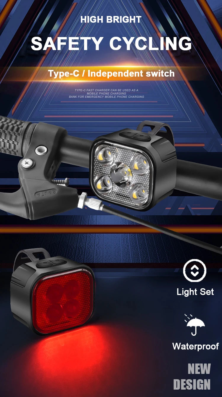 Rechargeable Bike Light Set – Front Headlamp & Rear LED Taillight for Safety