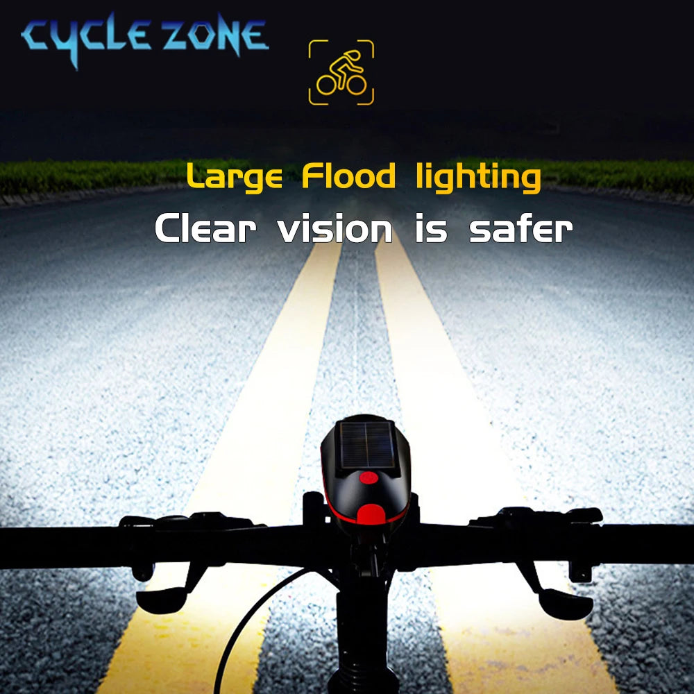 Solar Bike Light with Horn – LED Headlamp & Bell for Bikes