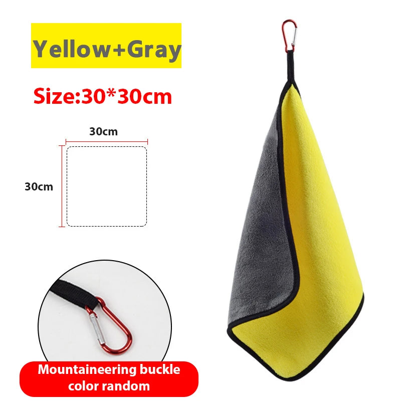 30×30cm Thickened Cotton Fishing Towel – Outdoor Cleaning Towel with Safety Buckle Hook for Rod, Hand & Gear Wipe