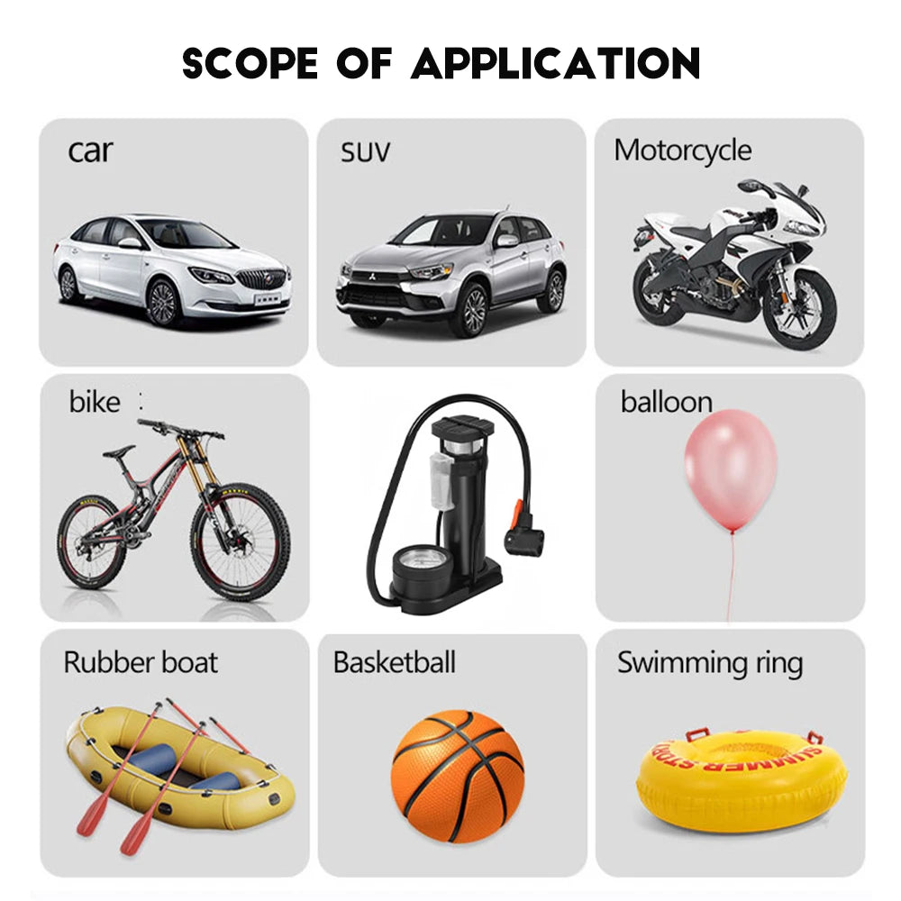 Mini Bike Pump with Pressure Gauge – Portable Foot Pump for Tyres