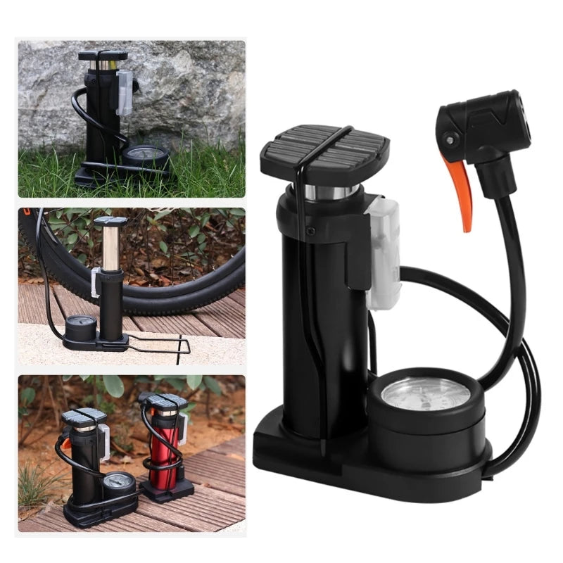 Mini Bike Pump with Pressure Gauge – Portable Foot Pump for Tyres