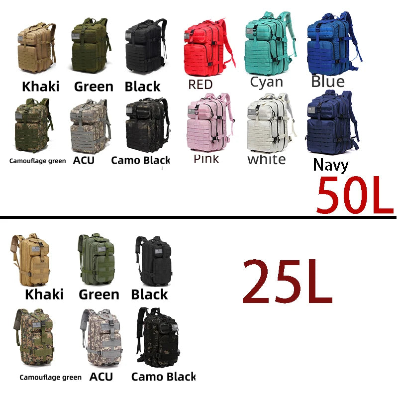 25L/50L Waterproof Tactical Outdoor Backpack – Rugged 1000D Nylon for Trekking, Fishing & Hunting