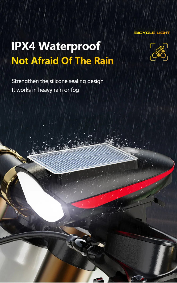 Solar Bike Light with Horn – LED Headlamp & Bell for Bikes
