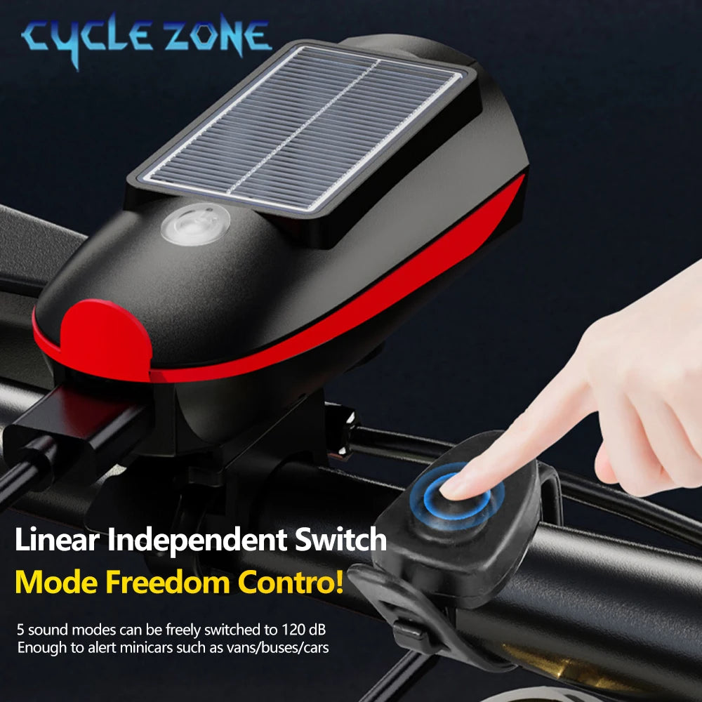 Solar Bike Light with Horn – LED Headlamp & Bell for Bikes