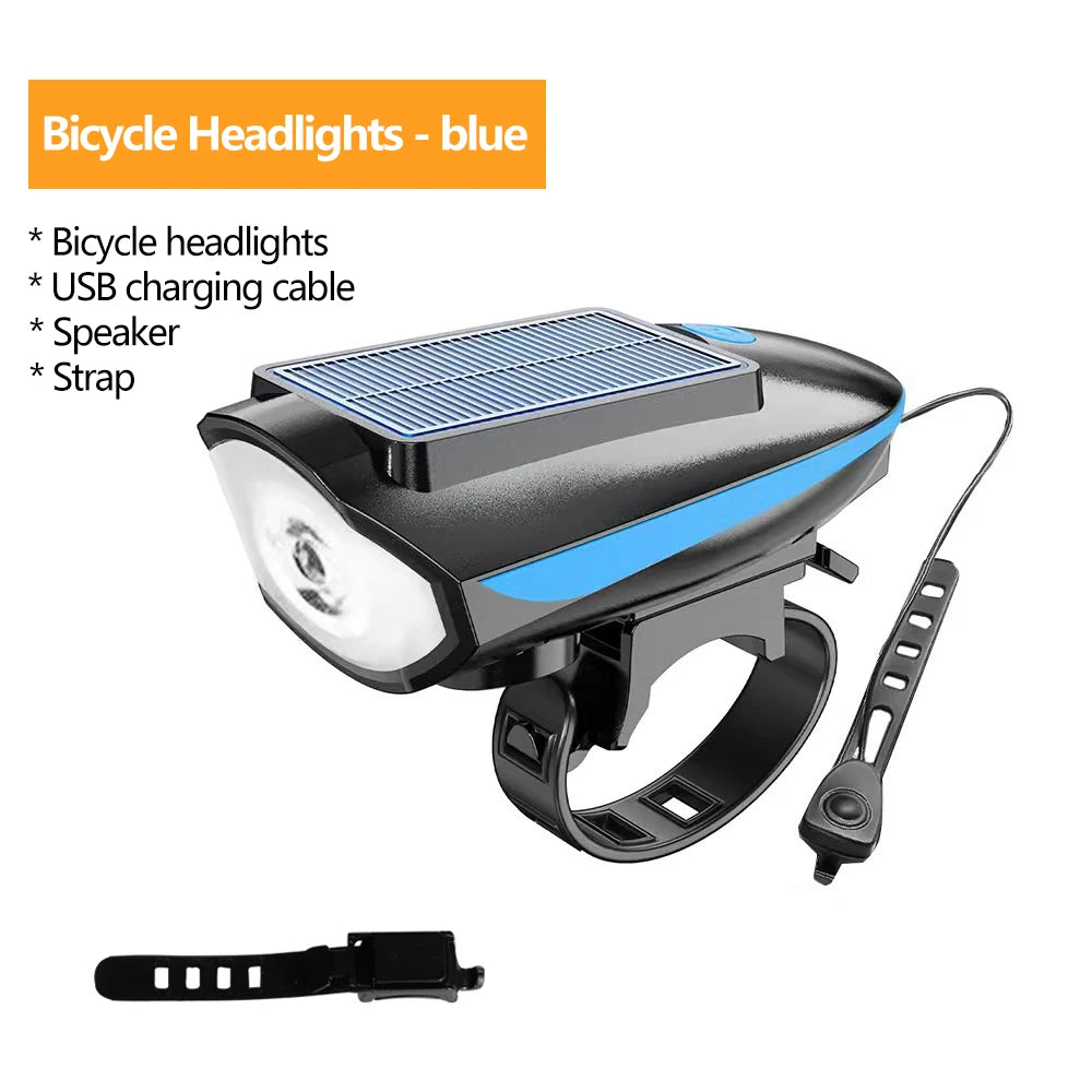 Solar Bike Light with Horn – LED Headlamp & Bell for Bikes