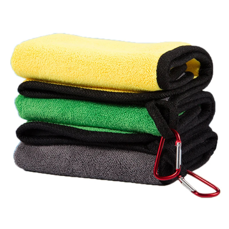 30×30cm Thickened Cotton Fishing Towel – Outdoor Cleaning Towel with Safety Buckle Hook for Rod, Hand & Gear Wipe