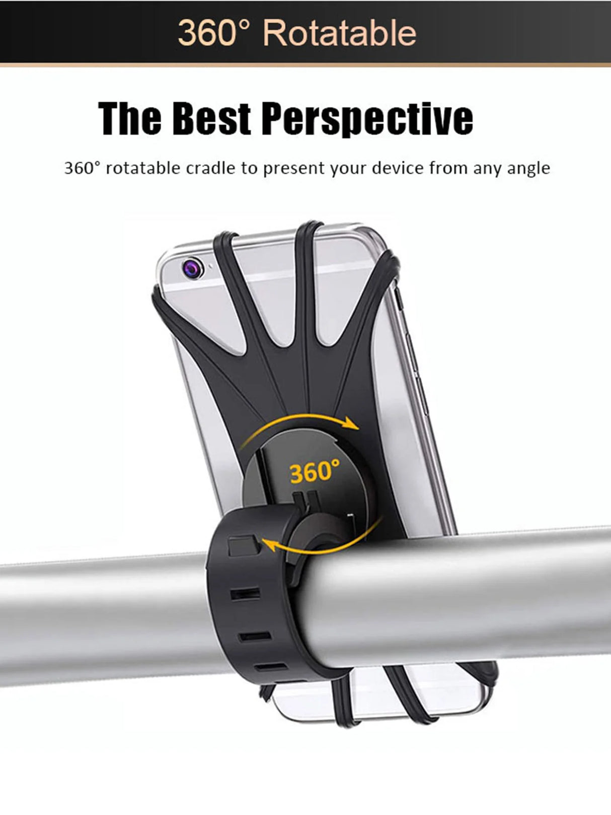Silicone Bike Phone Holder – 360° Rotatable Universal Mount for 4–6" Phones