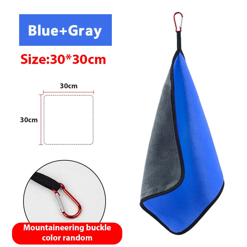 30×30cm Thickened Cotton Fishing Towel – Outdoor Cleaning Towel with Safety Buckle Hook for Rod, Hand & Gear Wipe