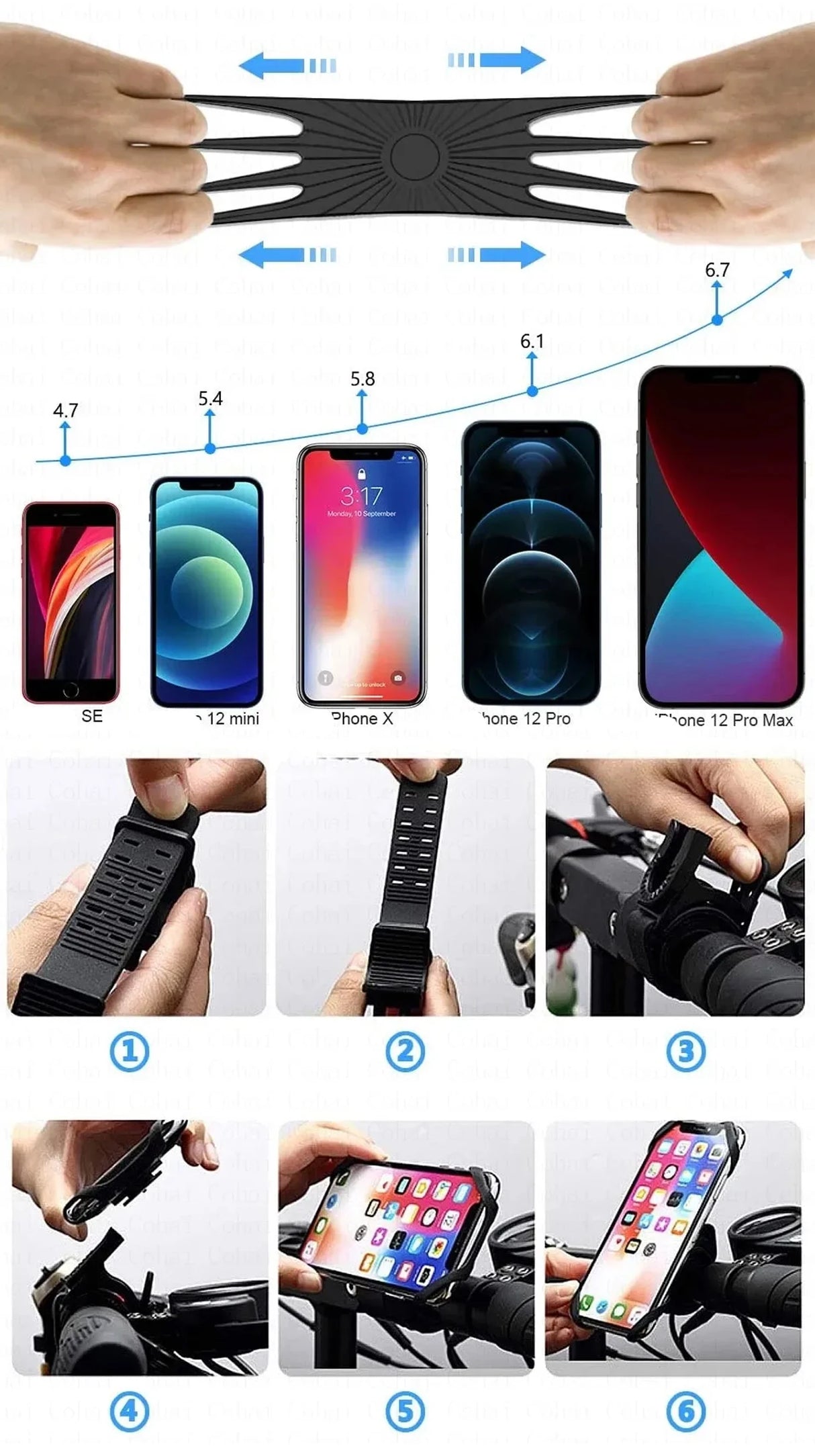 Silicone Bike Phone Holder – 360° Rotatable Universal Mount for 4–6" Phones