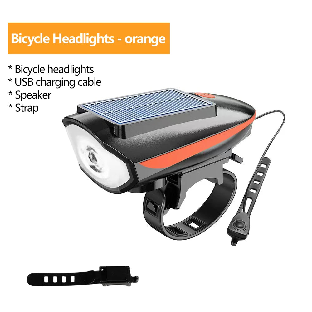 Solar Bike Light with Horn – LED Headlamp & Bell for Bikes