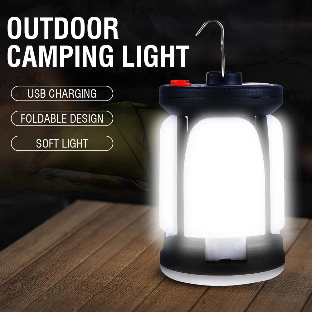 Rechargeable LED Camping Lantern with Folding Floodlight – 3 Light Modes | Portable Tent Light for Camping, Hiking & Fishing