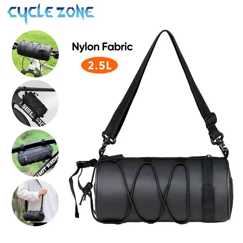 2.5L Bike Front Tube Bag – Large Capacity Handlebar Storage with Shoulder Strap for Road & Mountain Bikes