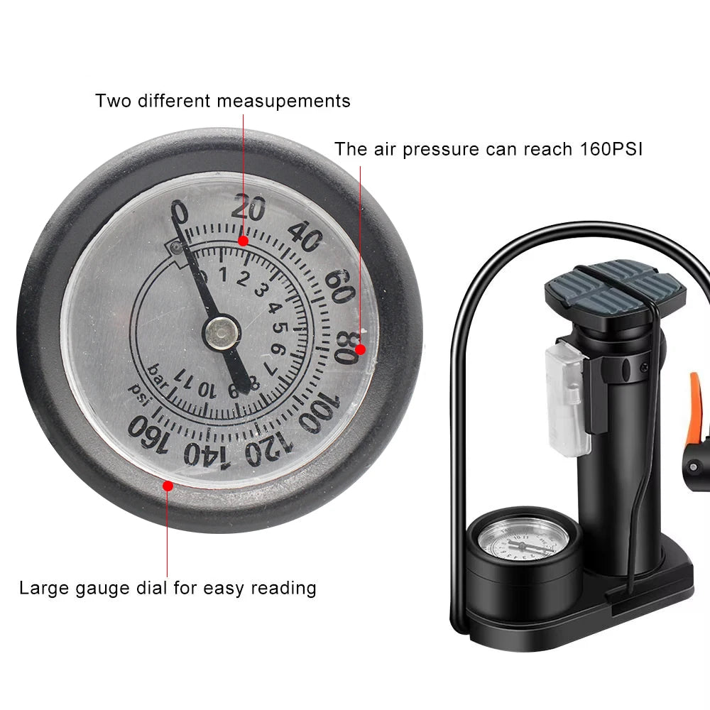 Mini Bike Pump with Pressure Gauge – Portable Foot Pump for Tyres