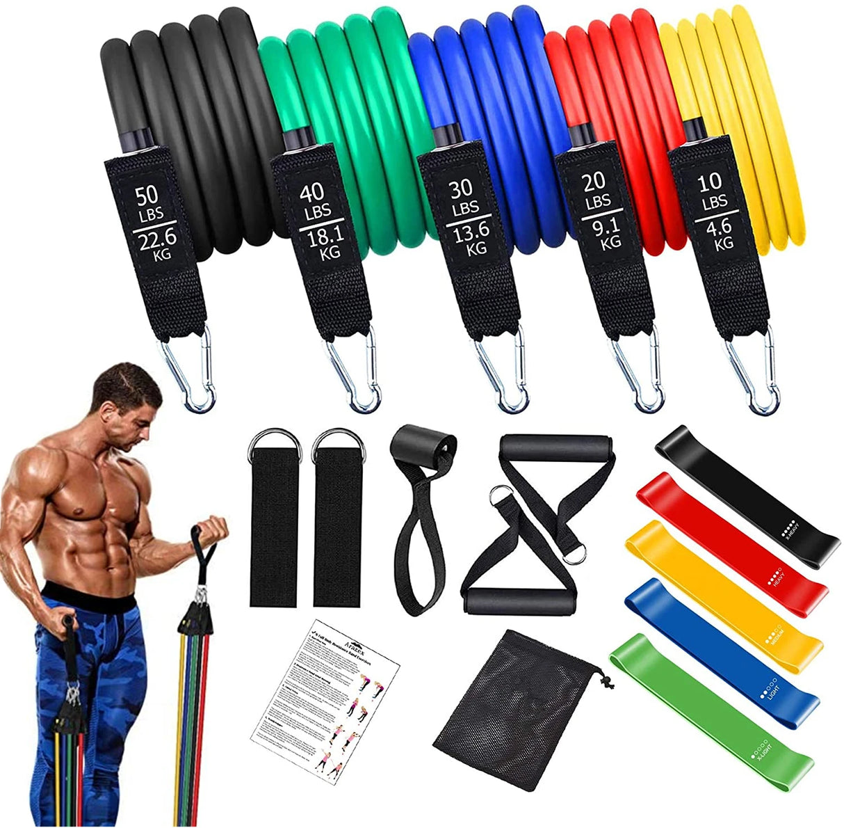 Workout Bar Fitness Resistance Bands Set – Pilates, Yoga & Full-Body Training at Home