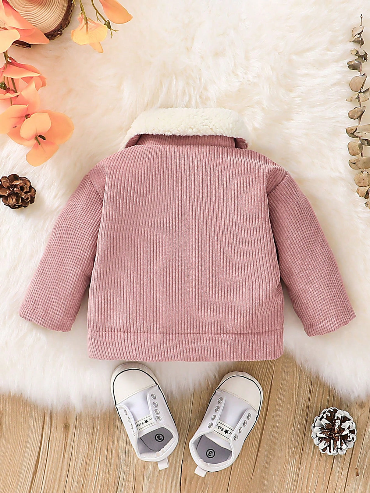 Baby Girl Flap Detail Thermal Lined Corduroy Jacket