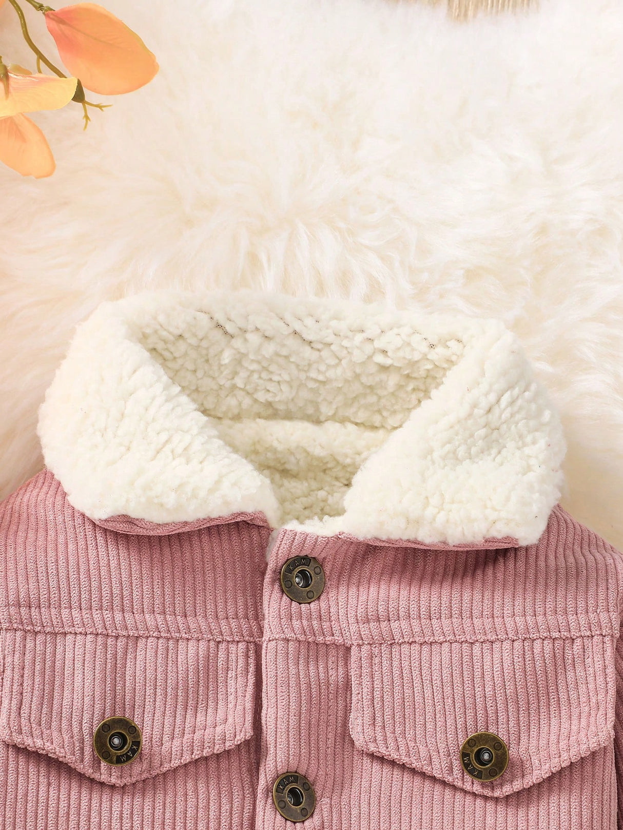 Baby Girl Flap Detail Thermal Lined Corduroy Jacket