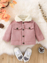 Baby Girl Flap Detail Thermal Lined Corduroy Jacket