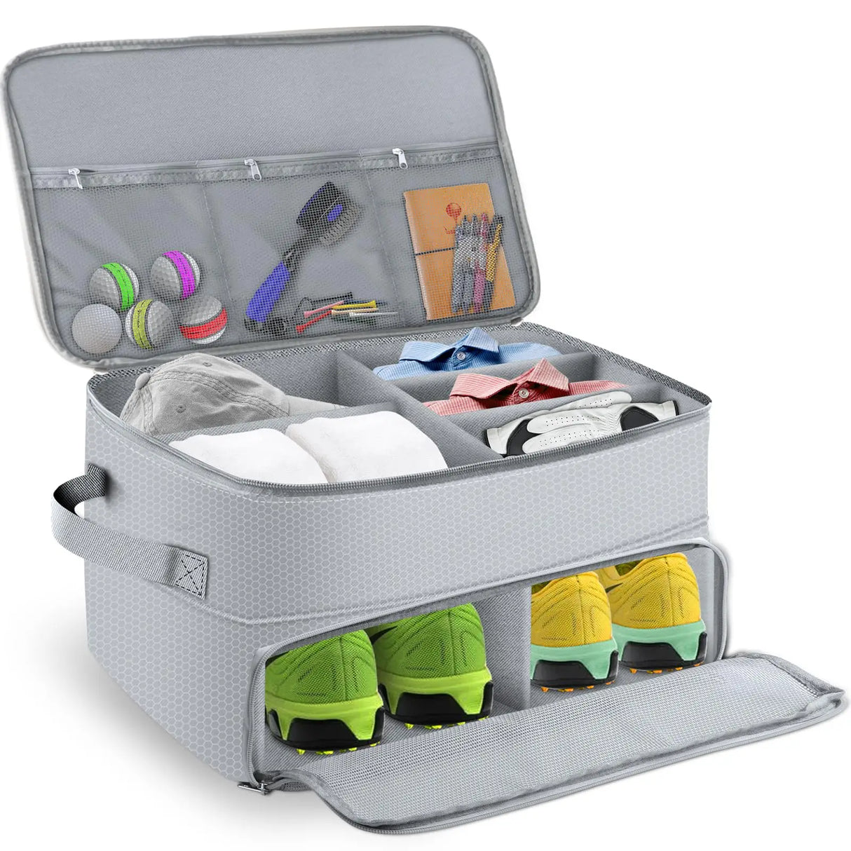 2-Layer Golf Trunk Organizer – Waterproof & Durable Golf Storage Bag for Car | Organize Golf Shoes, Balls, Tees & Accessories