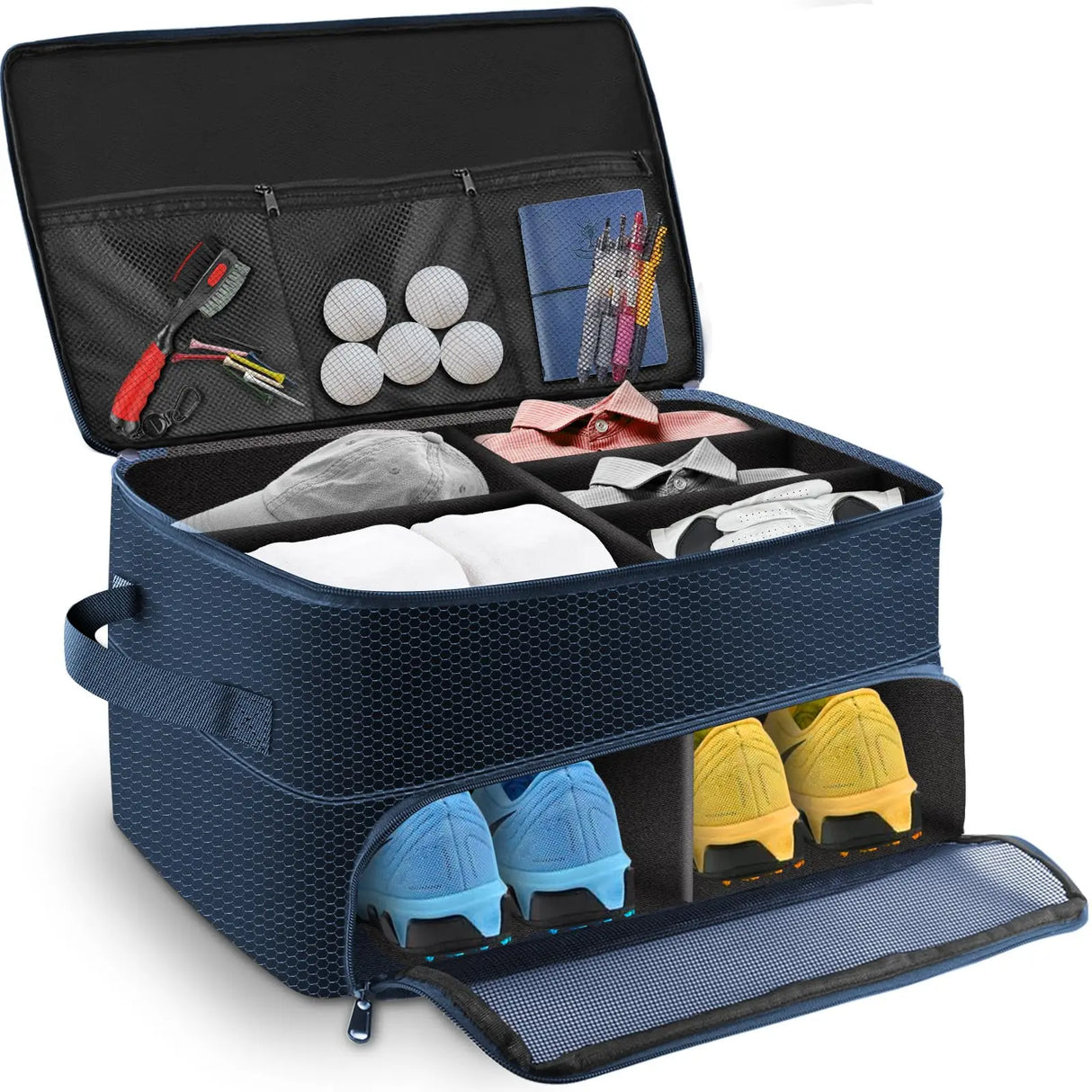 2-Layer Golf Trunk Organizer – Waterproof & Durable Golf Storage Bag for Car | Organize Golf Shoes, Balls, Tees & Accessories