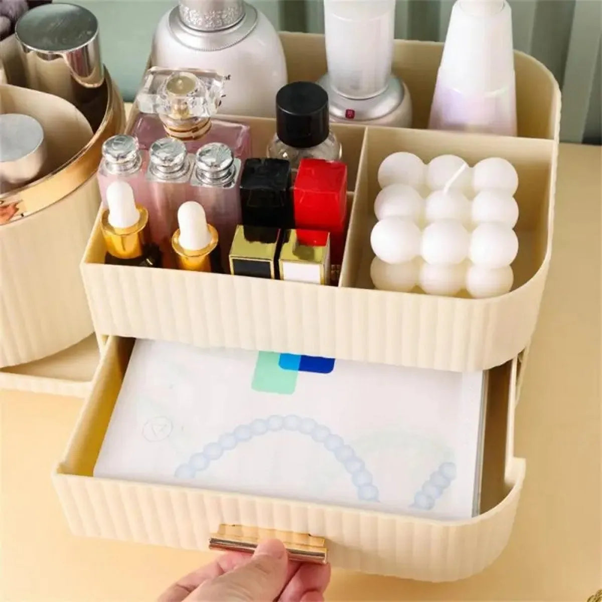 360° Rotating Makeup Organizer With Drawer