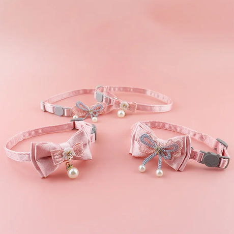 Pet Collar Pink Lace Bow Cat Choker Bell