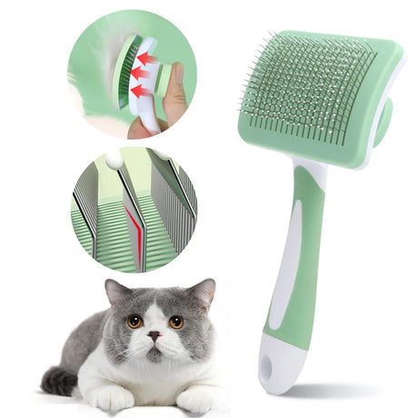 Pet Cat Dog Comb Stainless Steel Grooming Needle Self Cleaning Brush