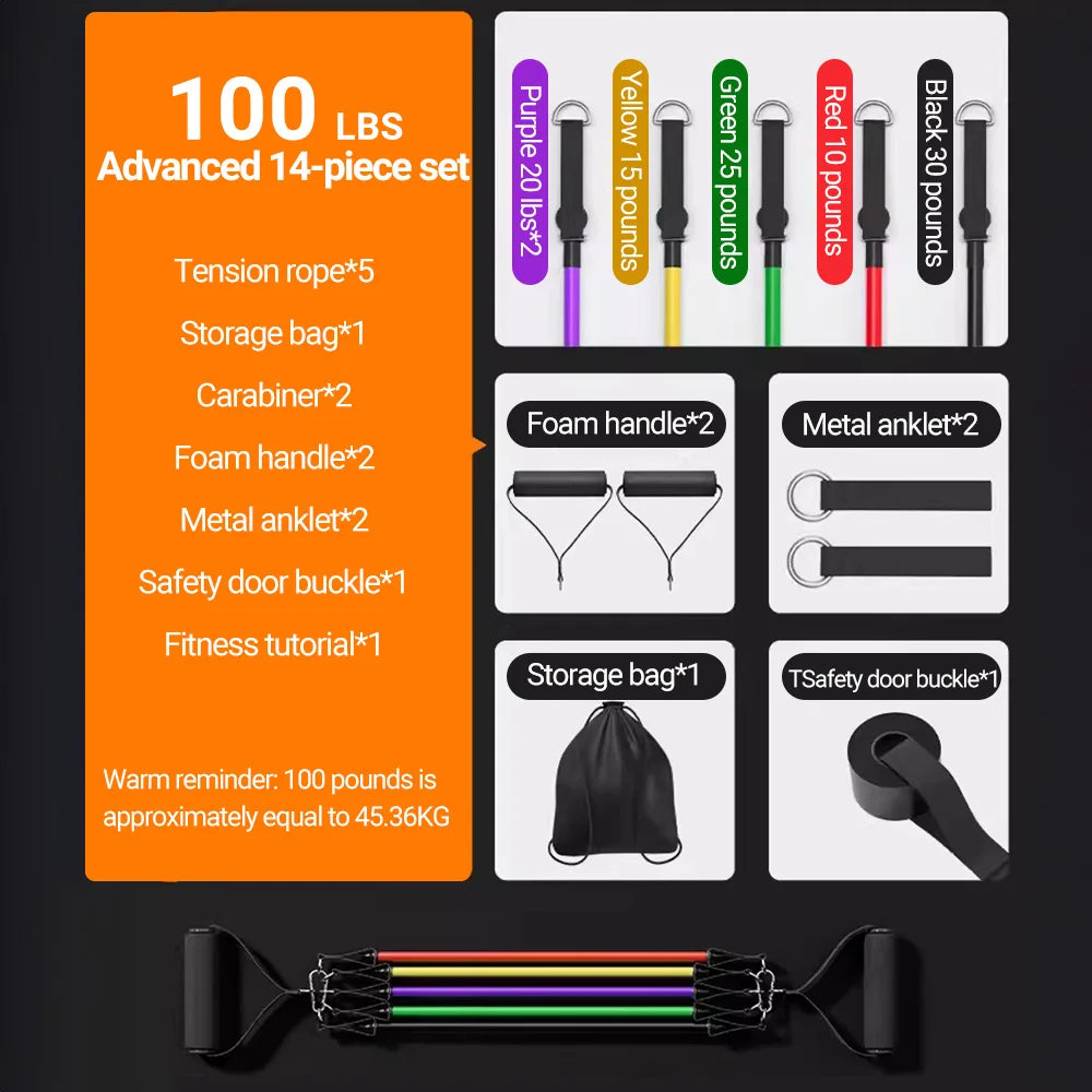 10–14 PCS Resistance Bands Set – Multi-Function Pull Rope Kit for Strength & Muscle Training