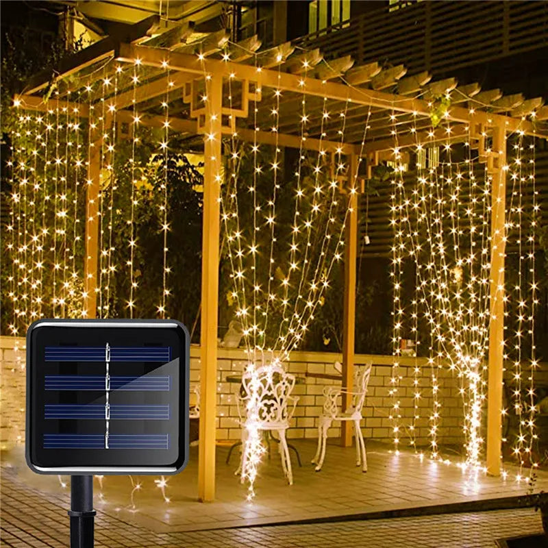 Solar-Powered LED Curtain for Christmas