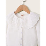 Baby Girl Button T Shirt Hollow Lace Collar White Long Sleeved