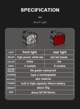 Rechargeable Bike Light Set – Front Headlamp & Rear LED Taillight for Safety