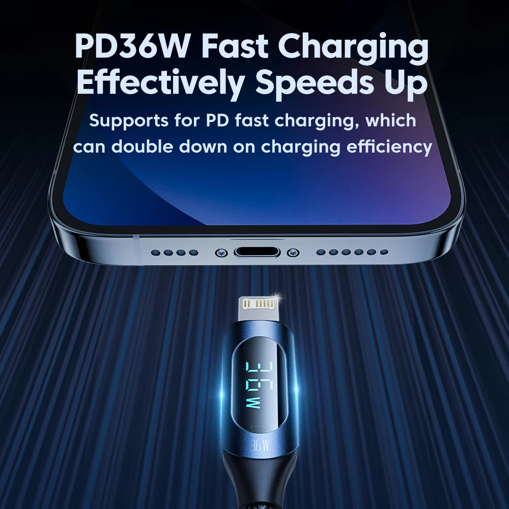 36W USB Cable For iphone Fast Charger  LED Display