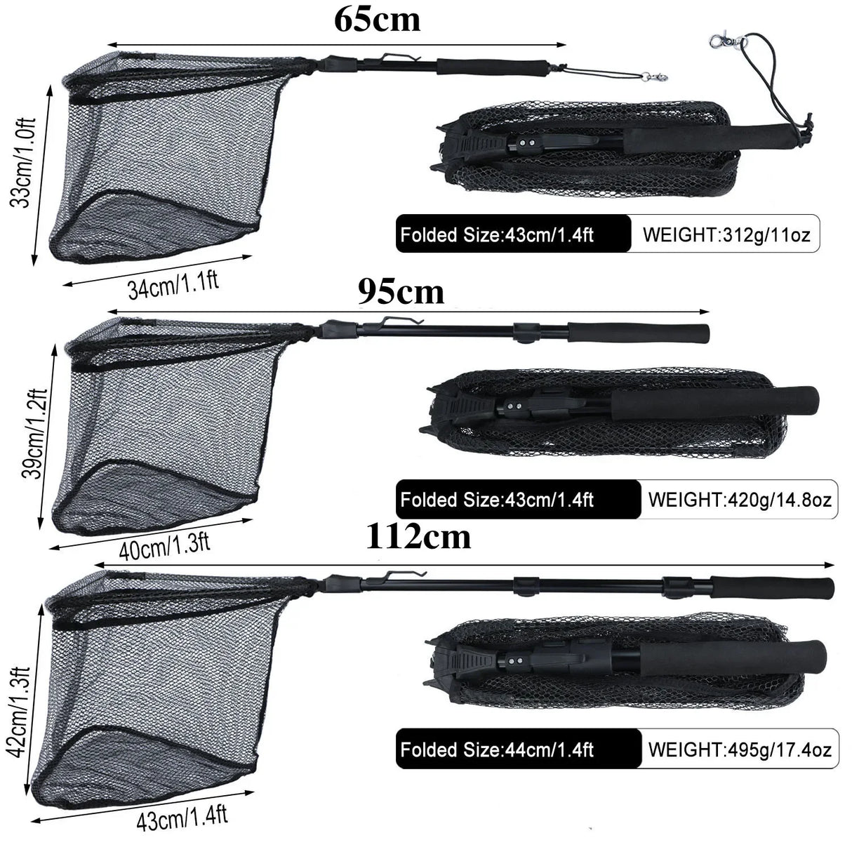 Sougayilang Folding Telescopic Fishing Landing Net – 65–112cm Extendable Brail Net for Freshwater & Saltwater