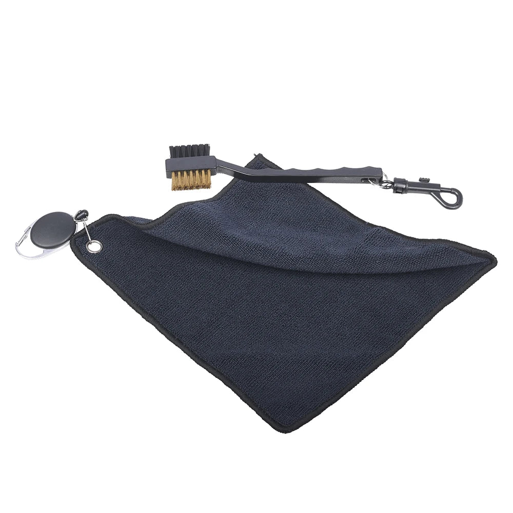 25×25cm Golf Towel with Rope Hook – Double-Sided Microfiber Club Towel + Golf Cleaning Brush | Easy-Pull Design