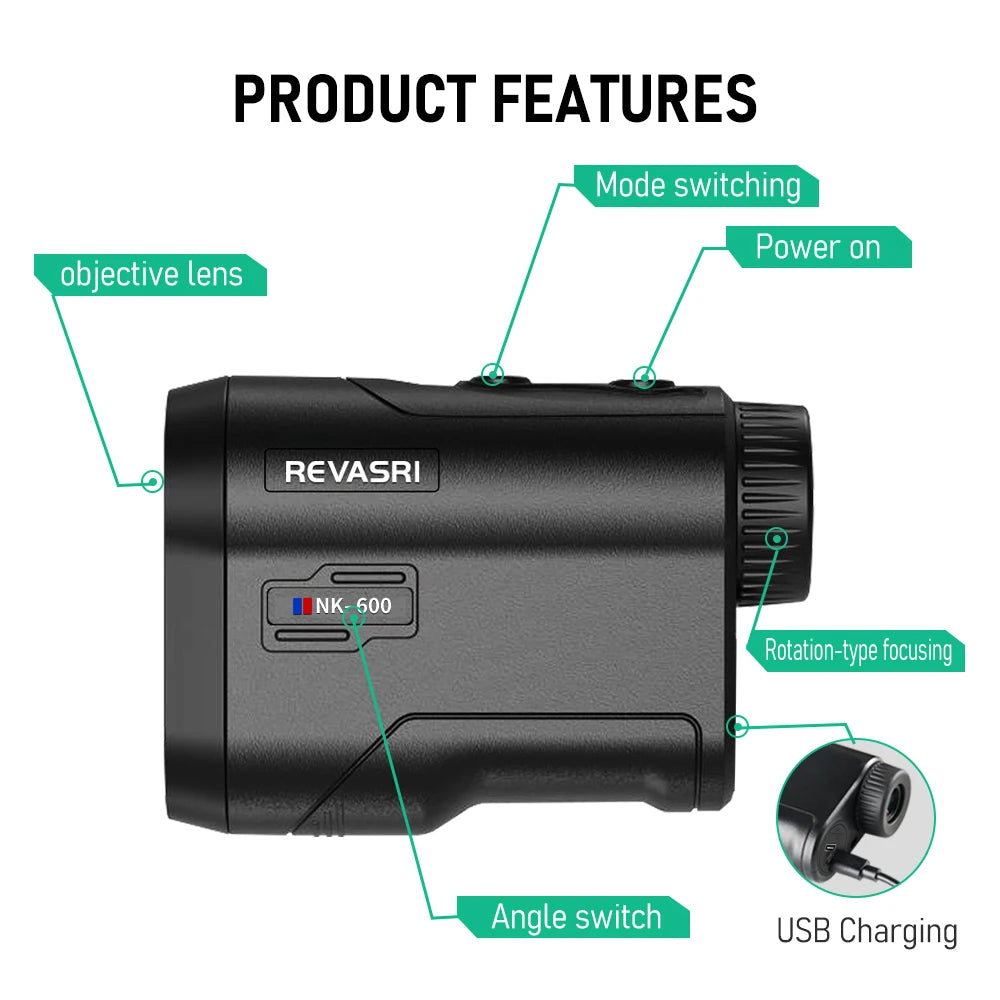 Golf Laser Rangefinder – 600M Rechargeable Range Finder with Slope, Flag Lock & Vibration