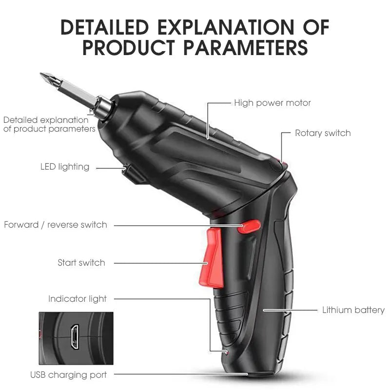 Household Electric Drill Rotated Cordless Screwdriver