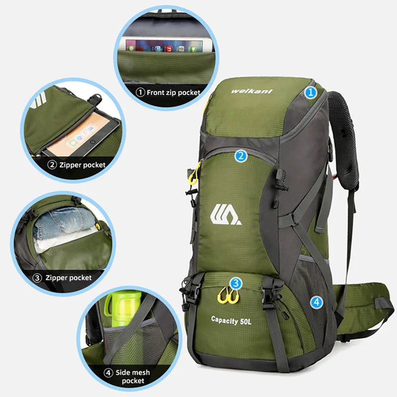 50L Waterproof Travel & Hiking Backpack – Outdoor Camping Rucksack