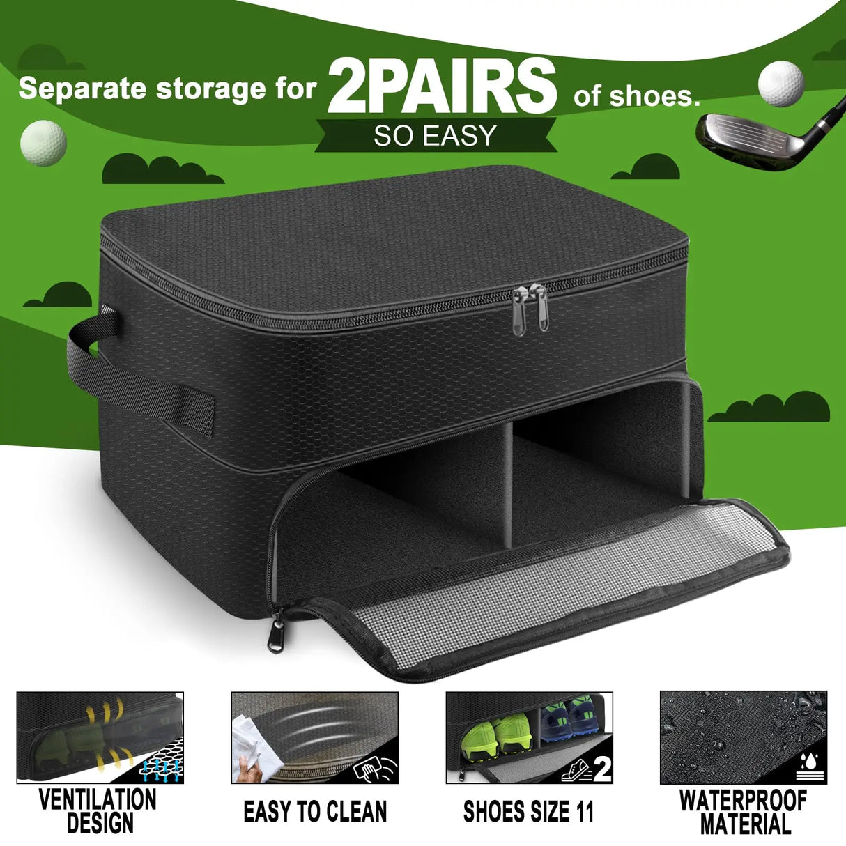 2-Layer Golf Trunk Organizer – Waterproof & Durable Golf Storage Bag for Car | Organize Golf Shoes, Balls, Tees & Accessories