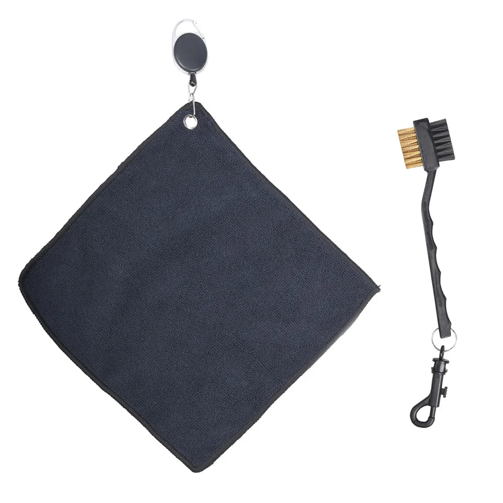 25×25cm Golf Towel with Rope Hook – Double-Sided Microfiber Club Towel + Golf Cleaning Brush | Easy-Pull Design