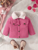 Baby Girl Flap Detail Thermal Lined Corduroy Jacket